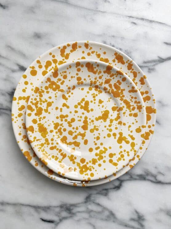 marigold yellow splatterware dishes
