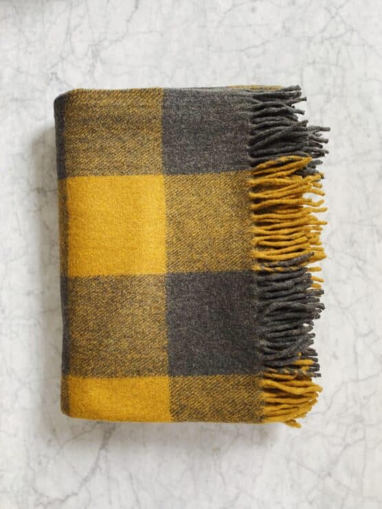 Mustard and Gray Recycled Wool Throw Blanket