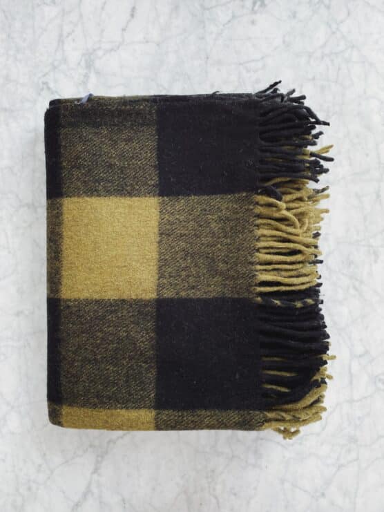 Olive and Black Buffalo CheckRecycled Wool Throw Blanket