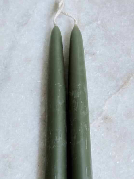 12" sage green olive taper candle