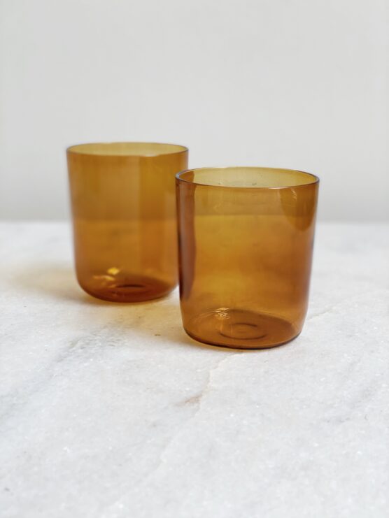 hand blown glasses in a caramel brown