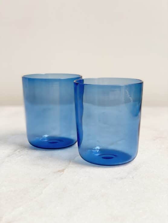 hand blown blue glassware