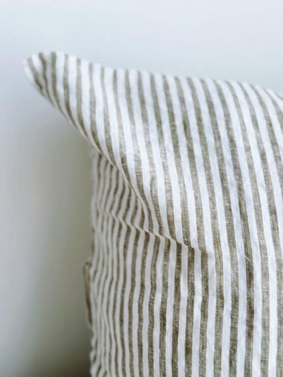 Olive Green Thin Stripe Linen Pillow Cover - Image 2