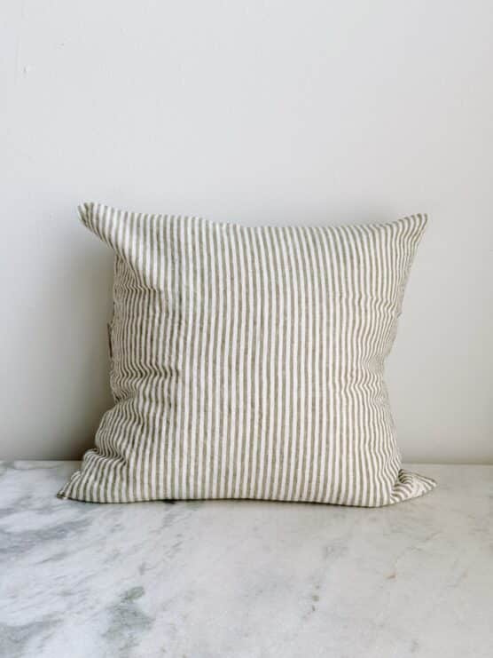 Olive Green Thin Stripe Linen Pillow Cover