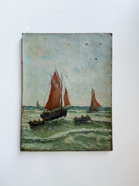 Antique French Sailors at Sea Painting