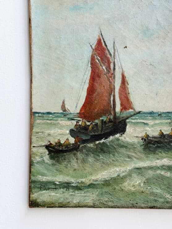 Antique French Sailors at Sea Painting - Image 4