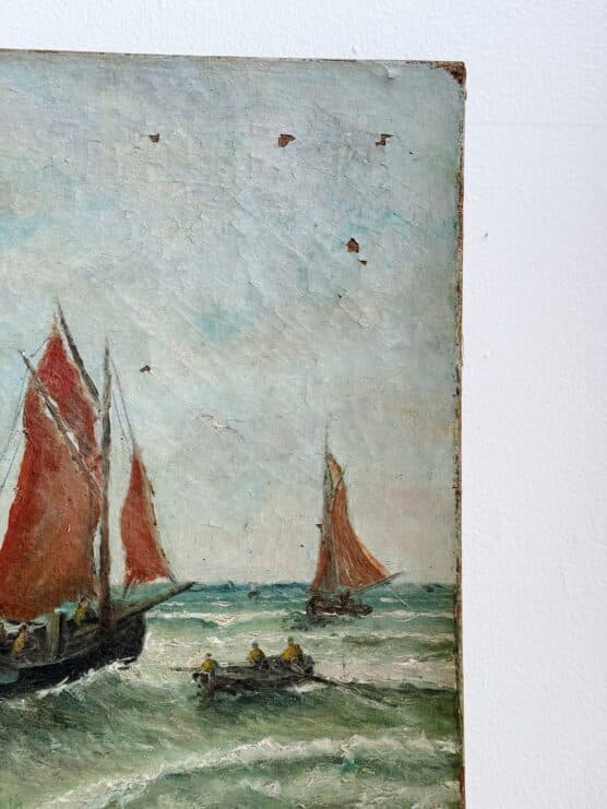 Antique French Sailors at Sea Painting - Image 2