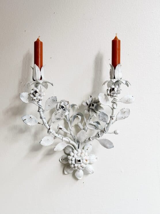 Vintage White Tole Wall Candle Sconce