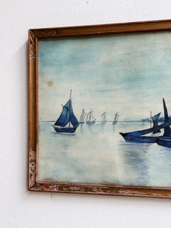 Antique Dutch Blue Watercolor Painting - Image 3