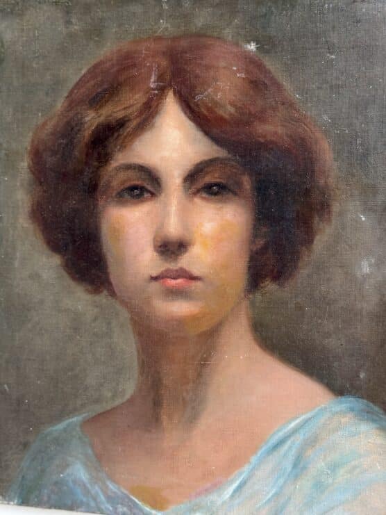 Antique Portrait of Woman in Blue - Image 3