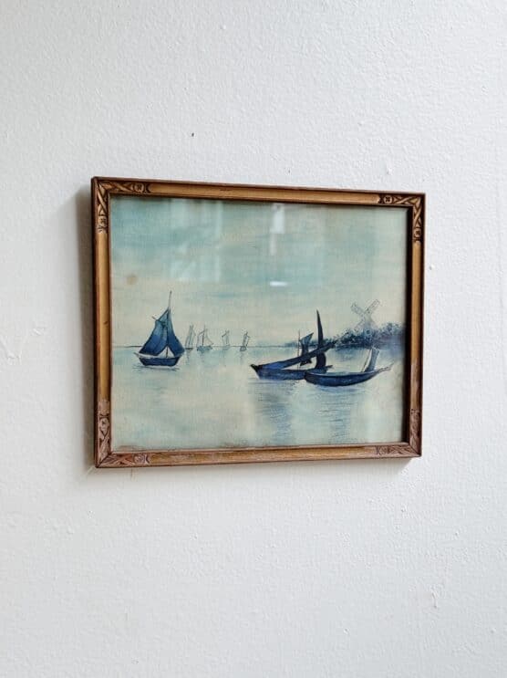 Antique Dutch Blue Watercolor Painting