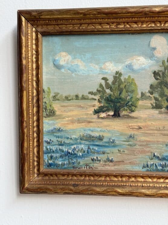 Antique Blue Flower Fields Oil Painting - Image 2