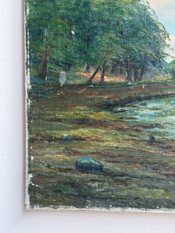 Antique 1920's Lake Scene Oil Painting - Image 2