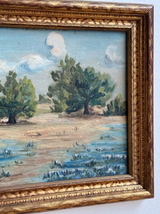 Antique Blue Flower Fields Oil Painting - Image 3