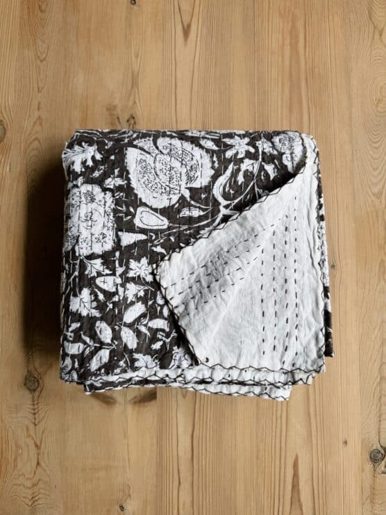 ‘Jaya’ King Kantha Blanket - Brown & White