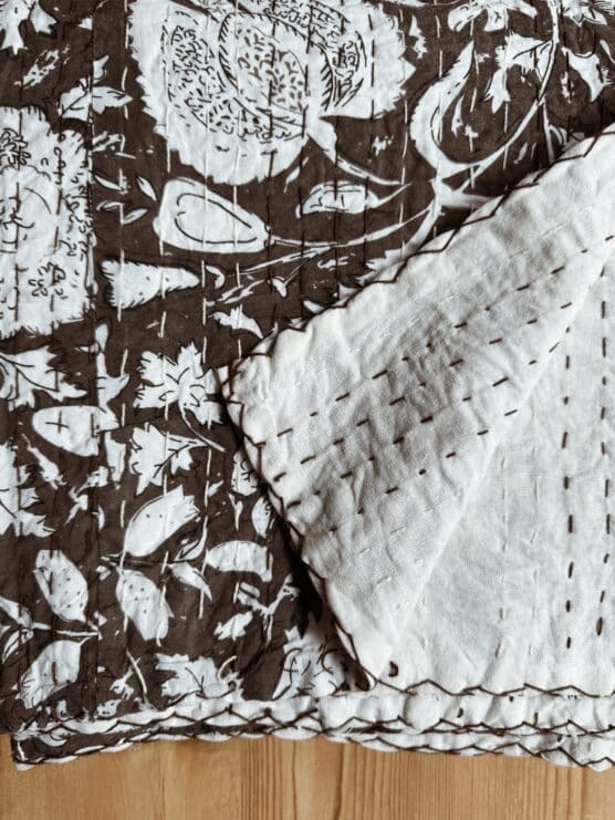 ‘Jaya’ King Kantha Blanket - Brown & White - Image 2