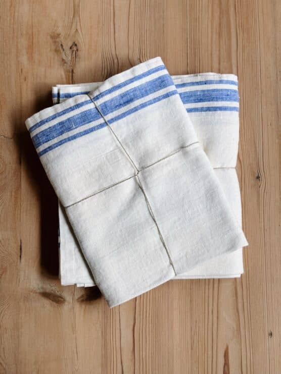blue and cream french style heavy linen tablecloth