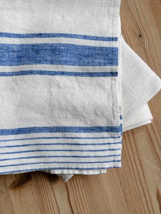 blue and cream french style heavy linen tablecloth