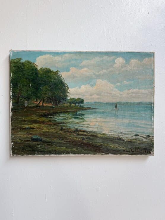 Antique 1920's Lake Scene Oil Painting