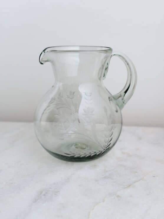 Hand Blown Etched Glass Pitchers - Image 2