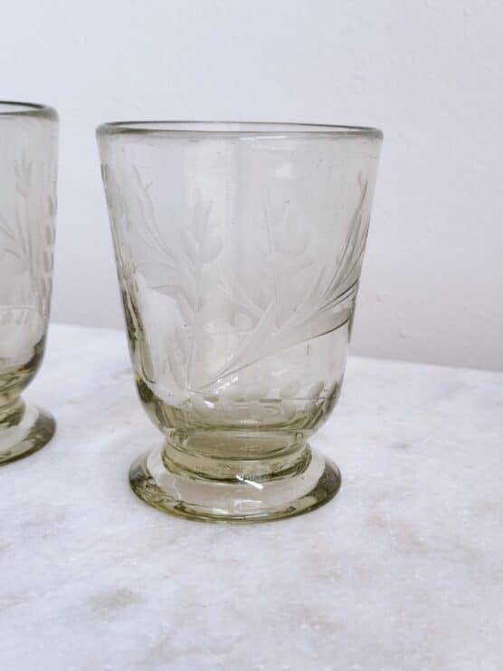 Hand Blown Etched Glass Tumblers - Image 3