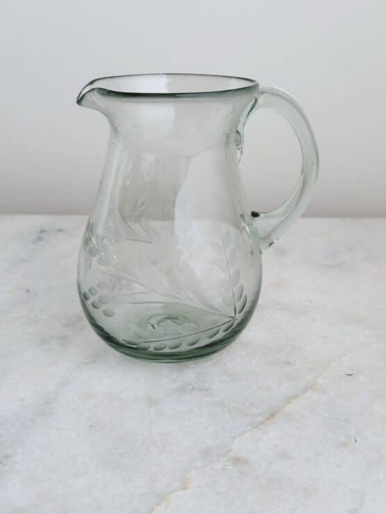 Hand Blown Etched Glass Pitchers - Image 3