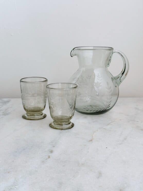 Hand Blown Etched Glass Tumblers - Image 2