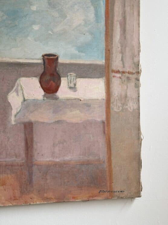 Vintage 'View from the Sea' Oil Painting - Image 4