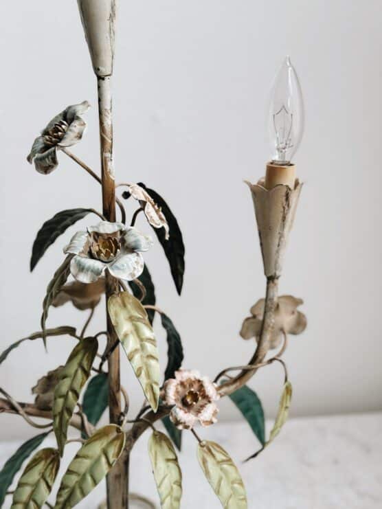 Antique Italian Tole Floral 3-Light Lamp - Image 3
