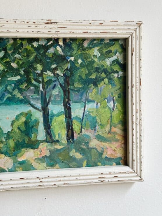 Vintage Trees by the Lake Oil Painting - Image 2