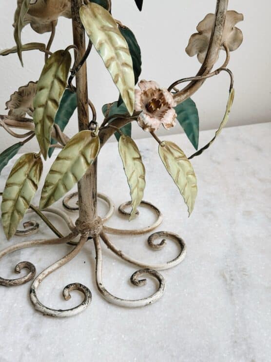 Antique Italian Tole Floral 3-Light Lamp - Image 2