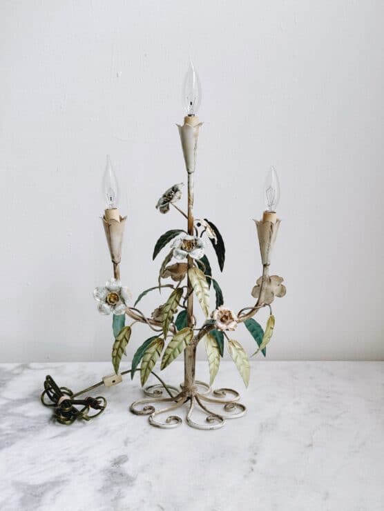 Antique Italian Tole Floral 3-Light Lamp - Image 4