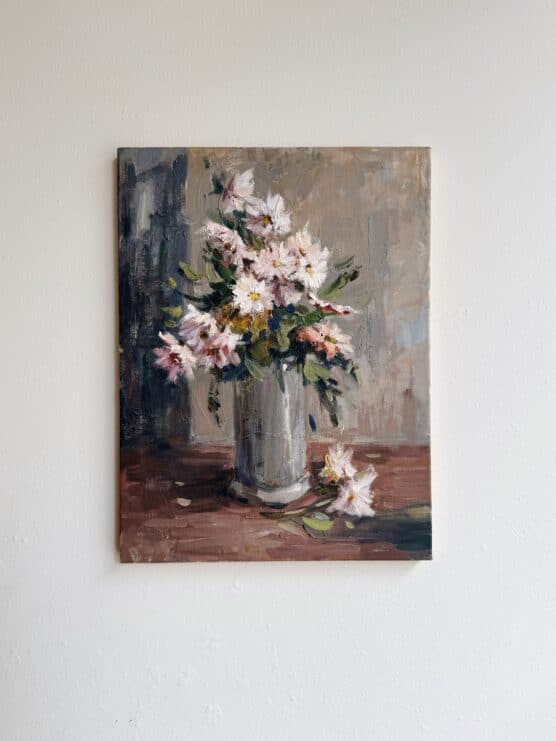 Contemporary Pink Floral Still Life Oil Painting