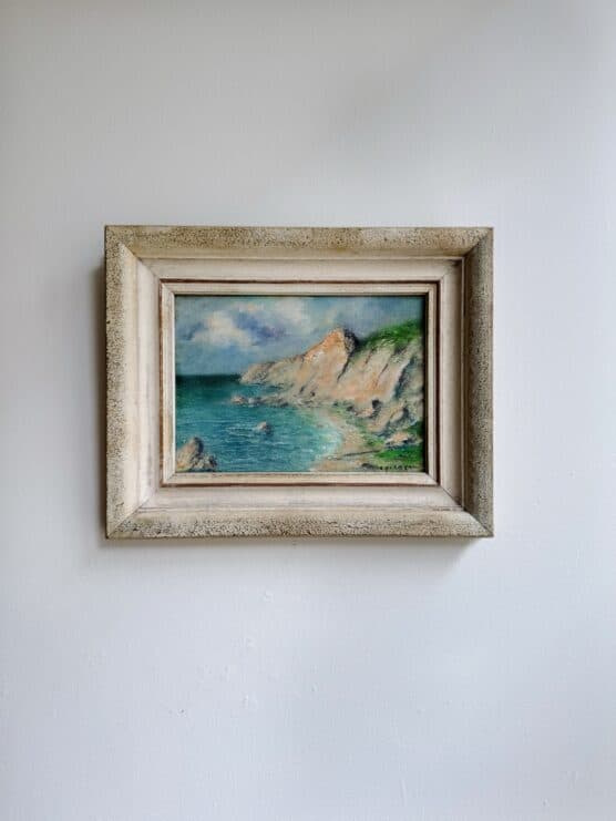 Vintage Seascape with Mountains Oil Painting