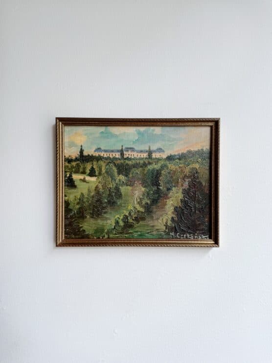 Vintage Chateau Landscape Oil Painting
