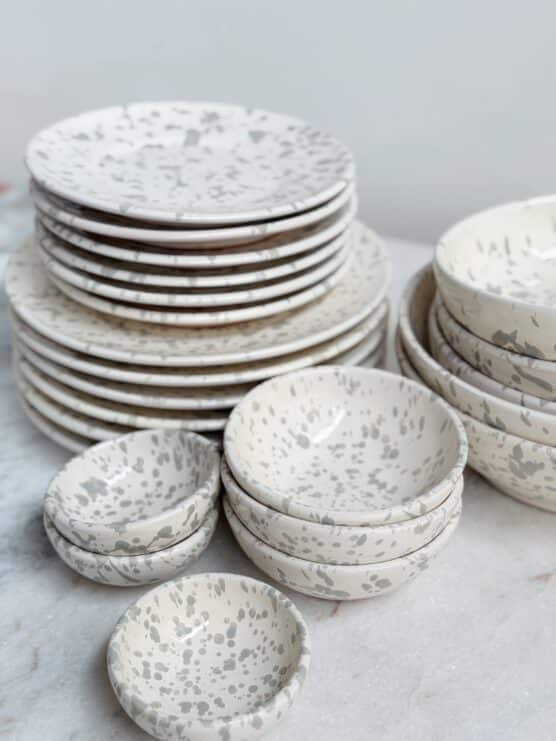 gray italian splatterware dinner set plates bowls