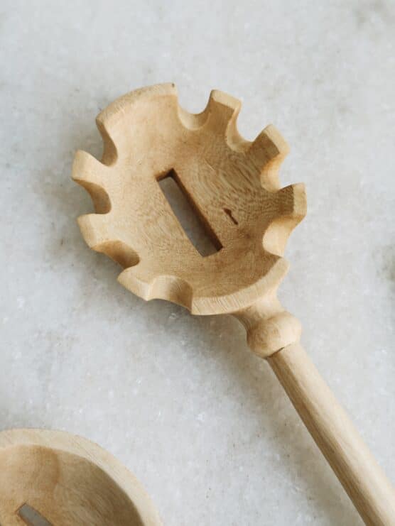 hand carved slotted wood pasta spoon