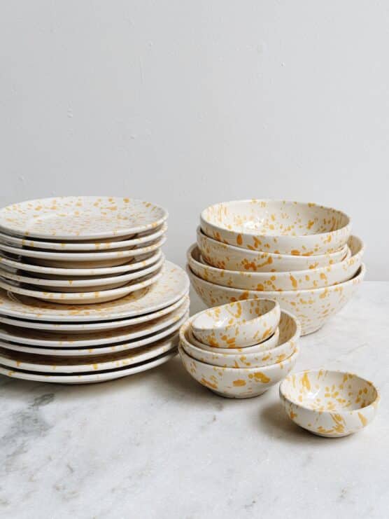 yellow italian splatterware dinner set plates bowls