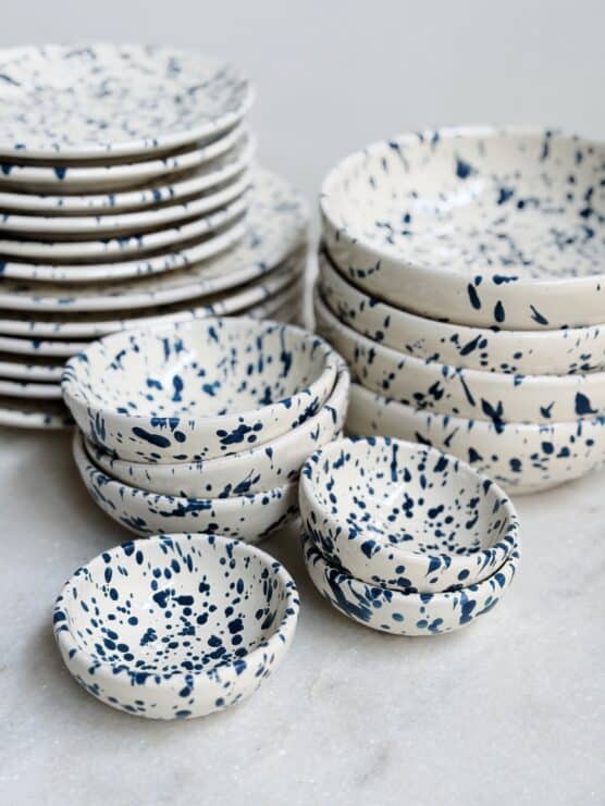 prussian blue italian splatterware dinner set plates bowls