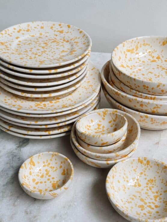 yellow italian splatterware dinner set plates bowls