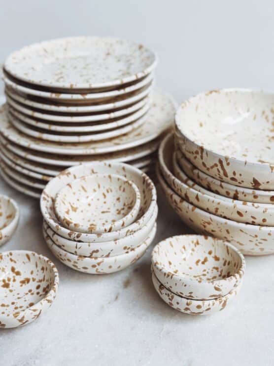 brown italian splatterware dinner set plates bowls