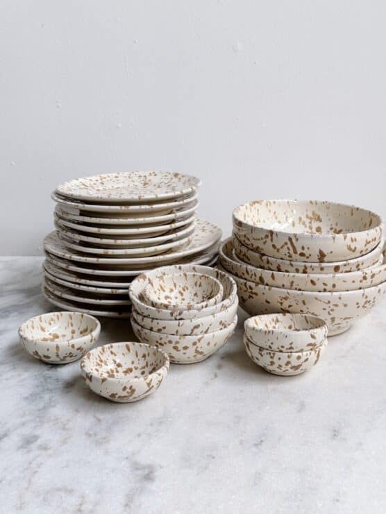 brown italian splatterware dinner set plates bowls