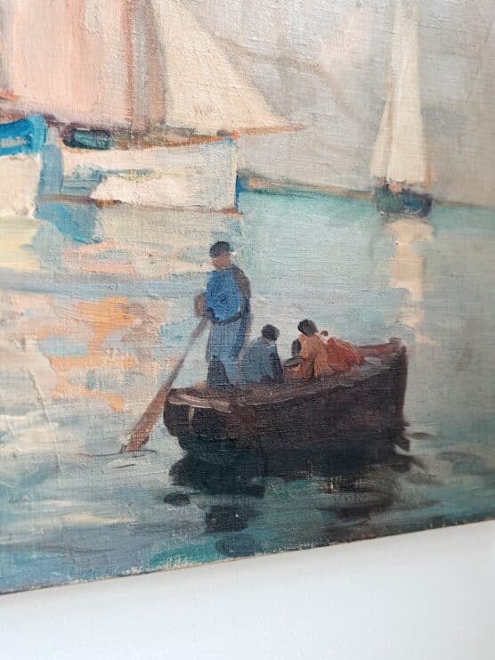 Antique French Impressionist Boat Painting - Image 3