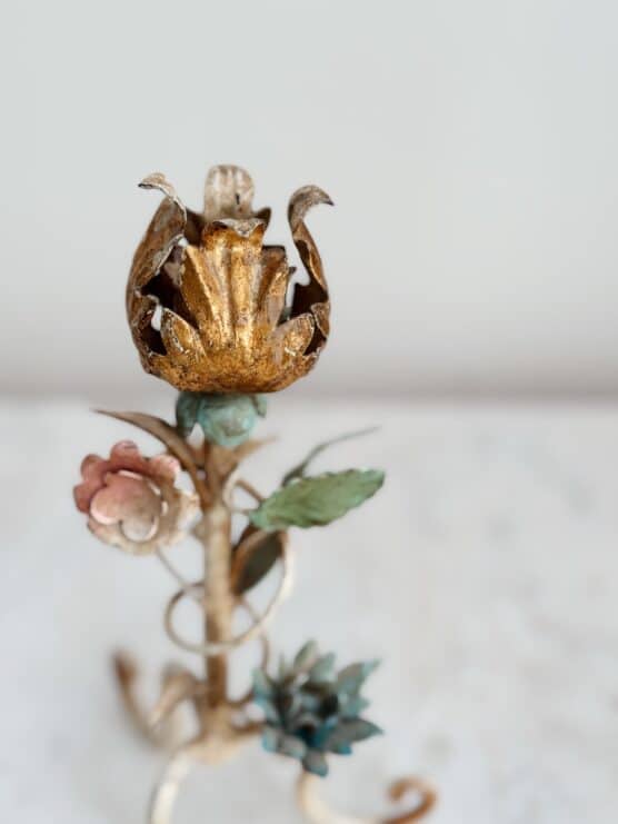 Antique Italian Tole Floral Candle Holder - Image 2