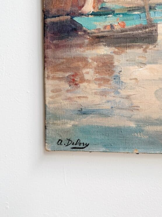 Antique French Impressionist Boat Painting - Image 4