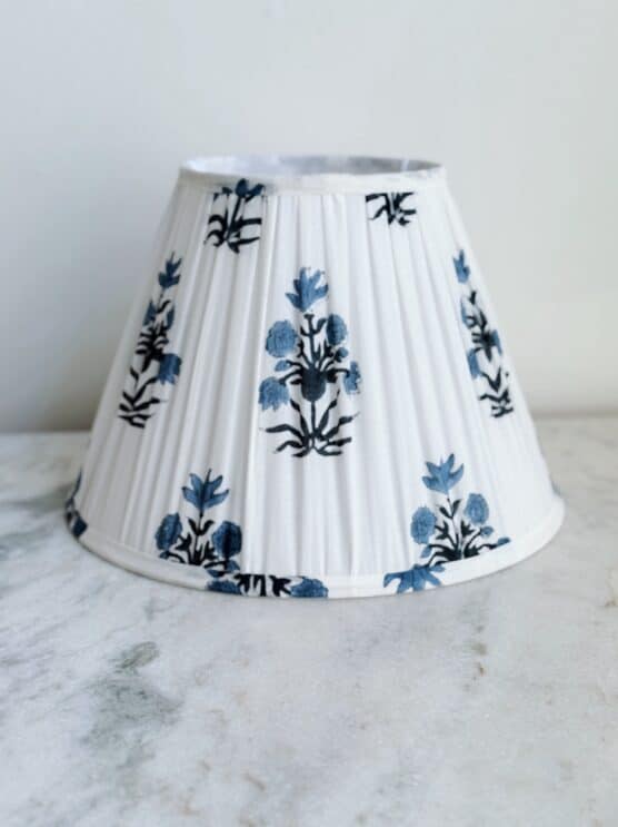 Blue Floral Block Print Pleated Lamp Shade