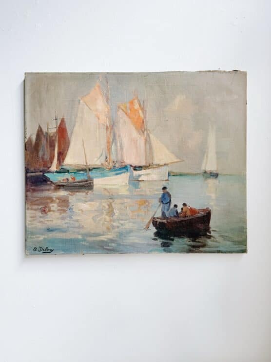 Antique French Impressionist Boat Painting