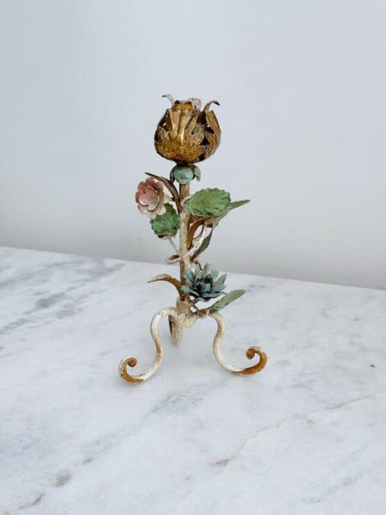 Antique Italian Tole Floral Candle Holder