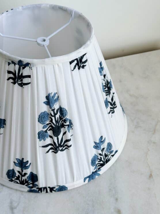 Blue Floral Block Print Pleated Lamp Shade - Image 2