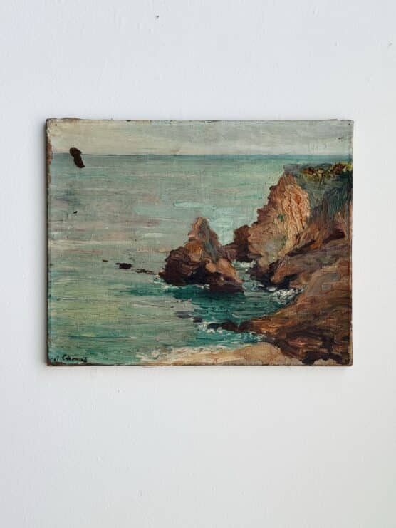Antique French Cliffs Seascape Oil Painting